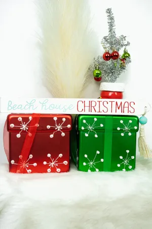1.5 x 14.5 'Beach House Christmas' Glittery Wood and Tassel Block Sign