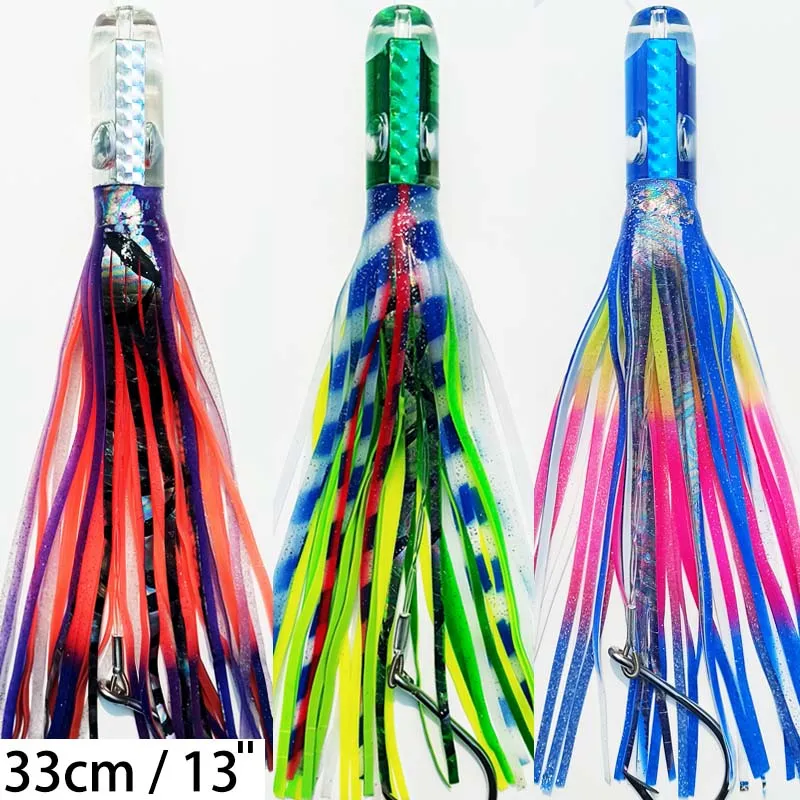 1PC 33cm160g Boat Fishing Trolling Bait Squid pesca Fishing Bait 13inch Big Game Lure Tuna Metal Head Octopus Sea Fishing Lure