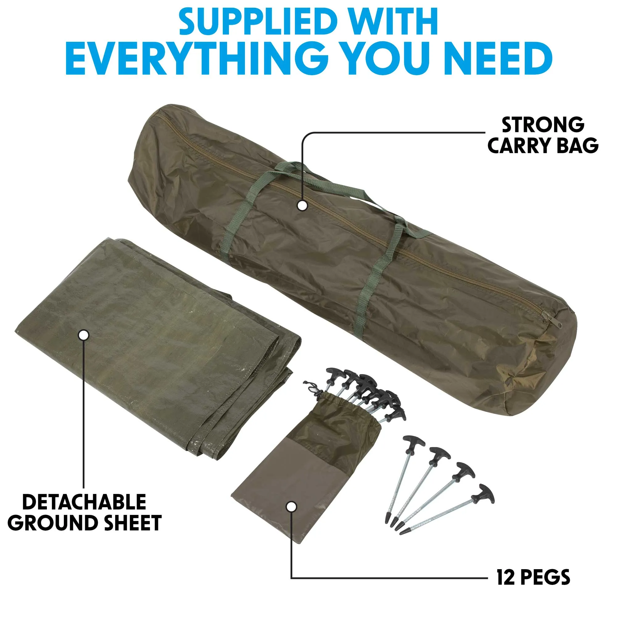 2-Man Fishing Bivvy/Carp Tent, Lightweight & Waterproof with Two Bedchairs - DL142