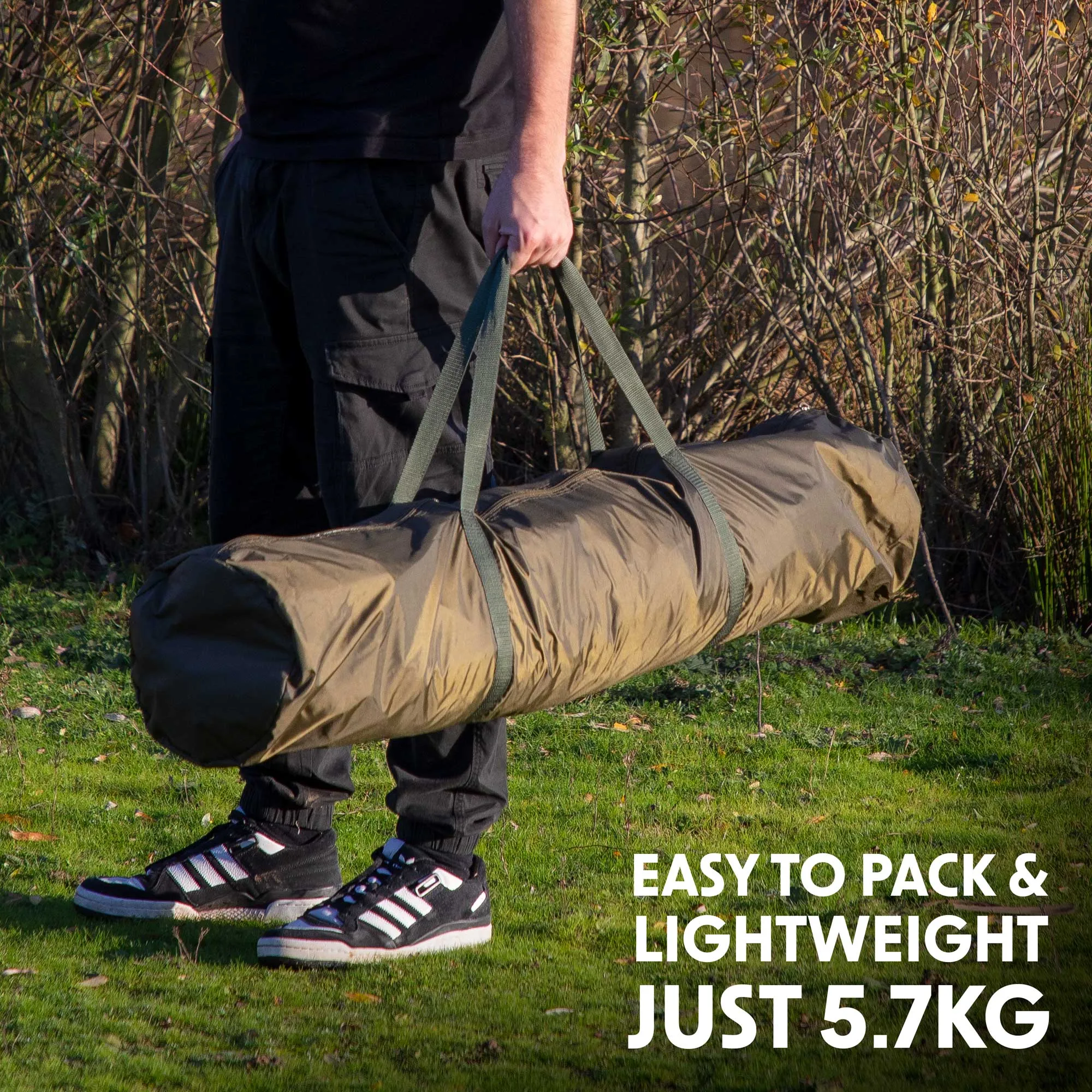 2-Man Fishing Bivvy/Carp Tent, Lightweight & Waterproof with Two Bedchairs - DL142