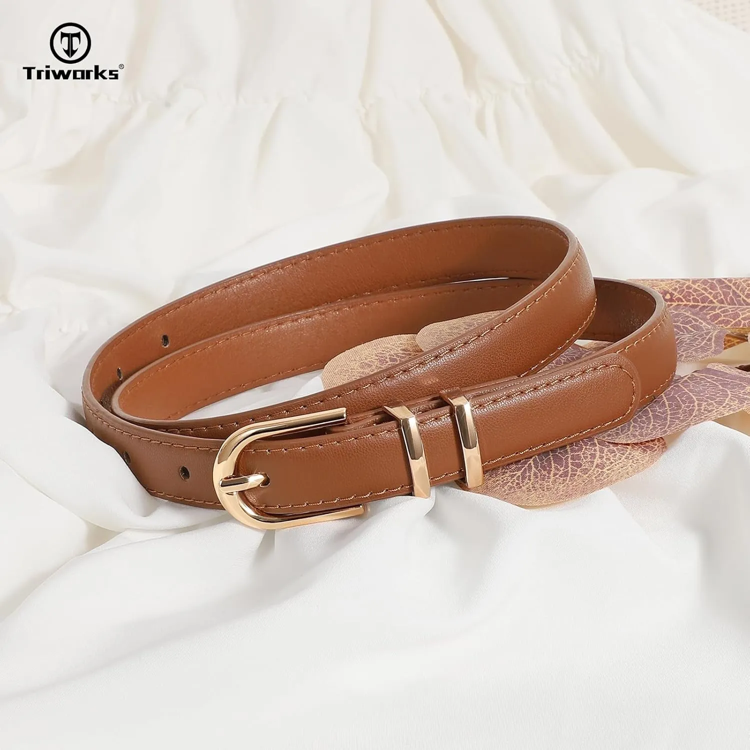 2 Pack Women Skinny Belts for Jeans Pants Thin Faux Leather Belt