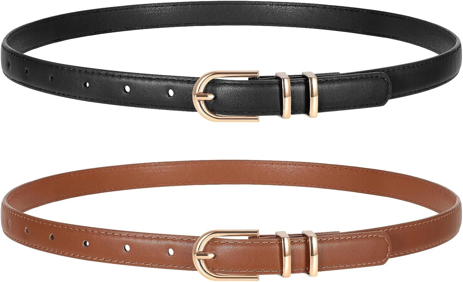 2 Pack Women Skinny Belts for Jeans Pants Thin Faux Leather Belt