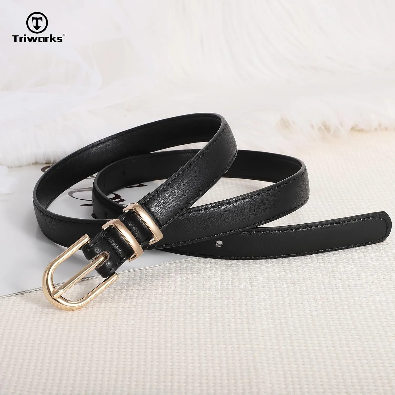 2 Pack Women Skinny Belts for Jeans Pants Thin Faux Leather Belt