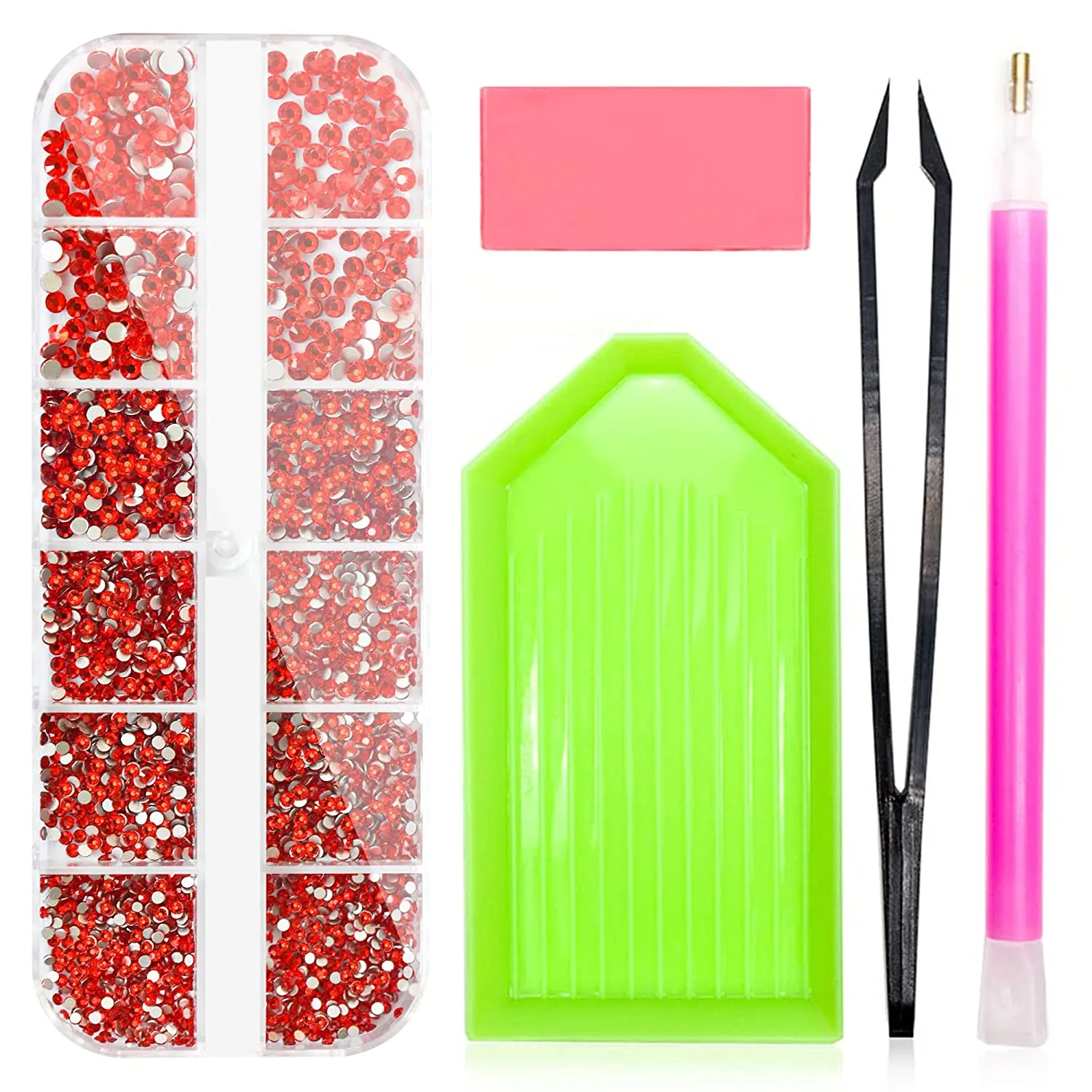 2320 Pieces Crystals Glass AB Nail Art Rhinestones, SS4/5/6/8/10/12 Mixed Nail Gems Stones, Flat Back Round Nail Diamonds with Storage Organizer Box/Picker Pencil/Tweezers for Face Clothes Shoes Decor