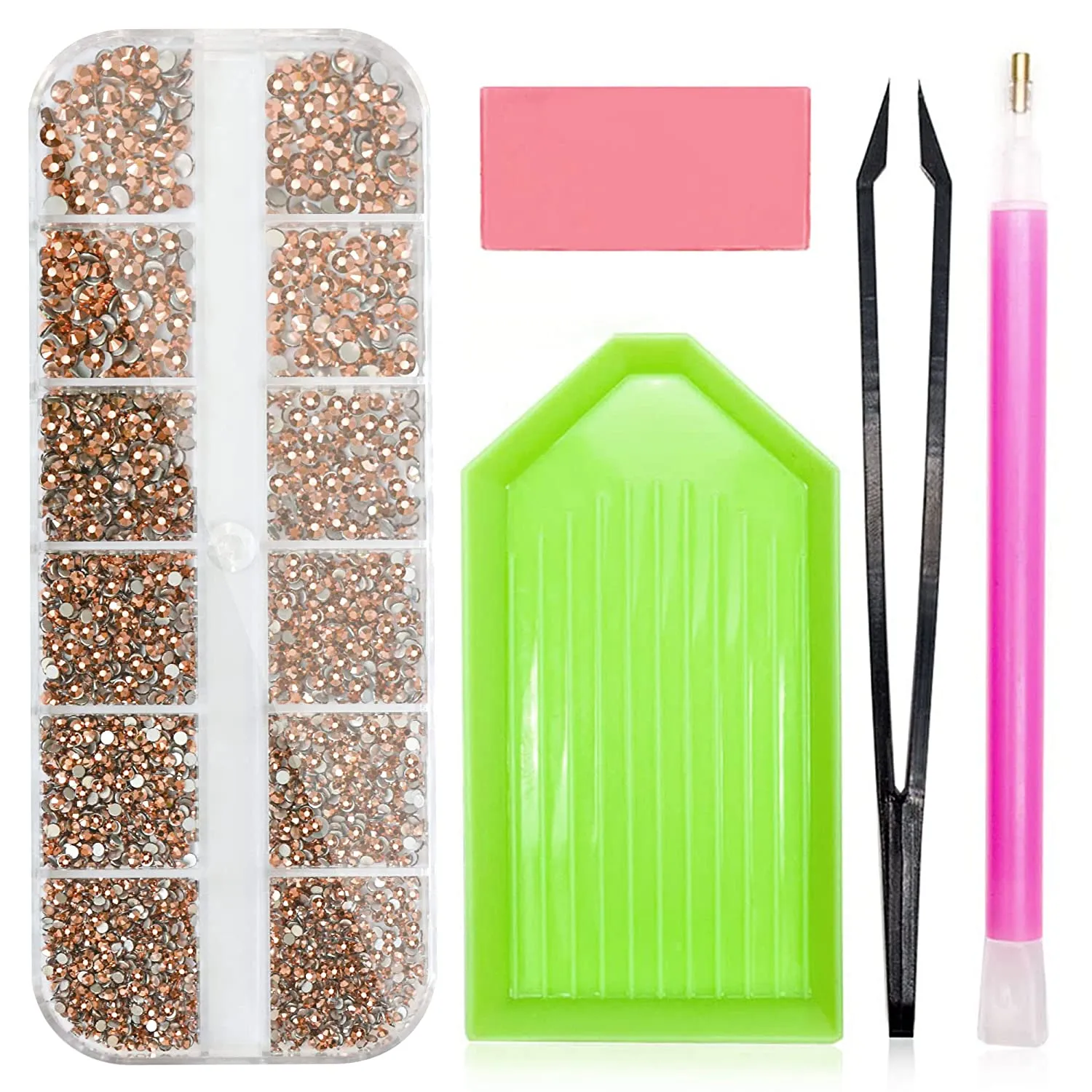2320 Pieces Crystals Glass AB Nail Art Rhinestones, SS4/5/6/8/10/12 Mixed Nail Gems Stones, Flat Back Round Nail Diamonds with Storage Organizer Box/Picker Pencil/Tweezers for Face Clothes Shoes Decor