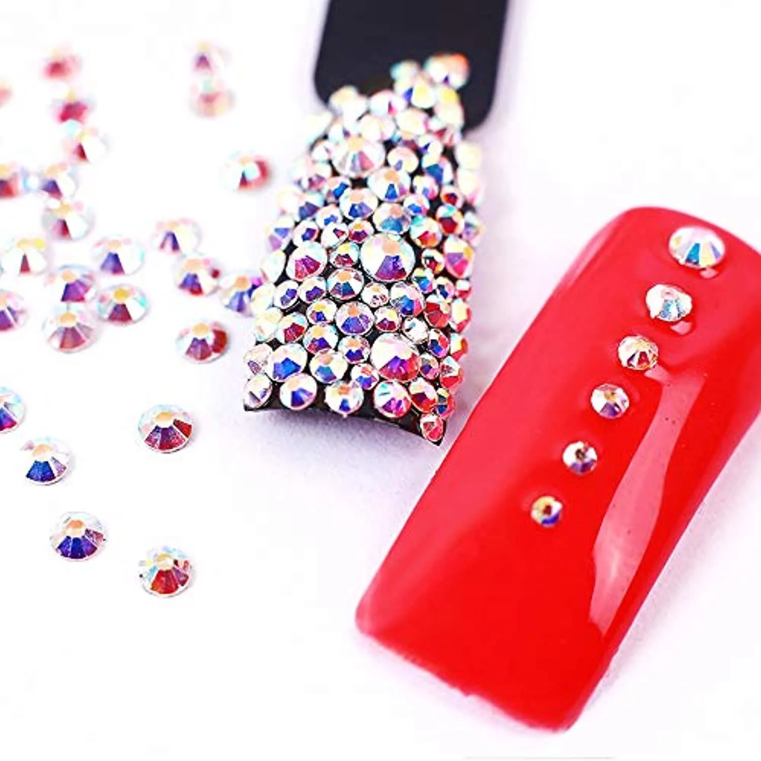 2320 Pieces Crystals Glass AB Nail Art Rhinestones, SS4/5/6/8/10/12 Mixed Nail Gems Stones, Flat Back Round Nail Diamonds with Storage Organizer Box/Picker Pencil/Tweezers for Face Clothes Shoes Decor