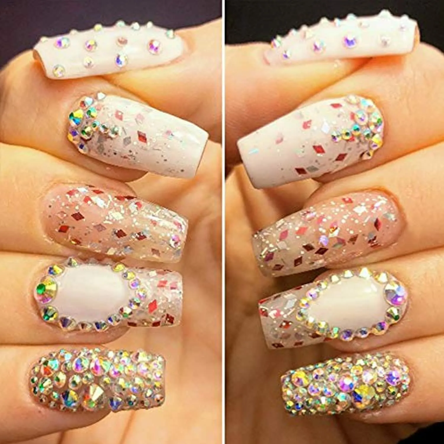 2320 Pieces Crystals Glass AB Nail Art Rhinestones, SS4/5/6/8/10/12 Mixed Nail Gems Stones, Flat Back Round Nail Diamonds with Storage Organizer Box/Picker Pencil/Tweezers for Face Clothes Shoes Decor