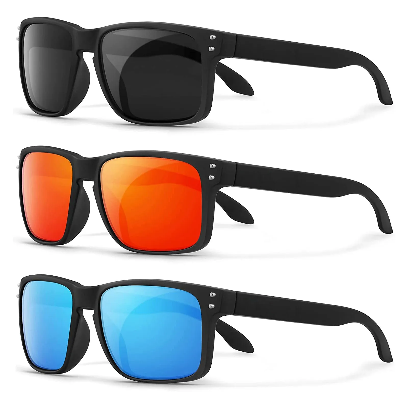 3 Pairs OOLVS Men Women Fashion Outdoor Sports Cycling Sunglasses Polycarbonate Full-rim Frame UV400 Polarized Lens OS9210B
