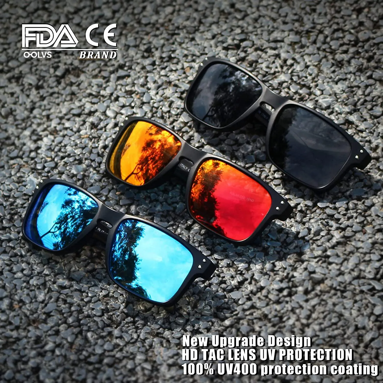 3 Pairs OOLVS Men Women Fashion Outdoor Sports Cycling Sunglasses Polycarbonate Full-rim Frame UV400 Polarized Lens OS9210B