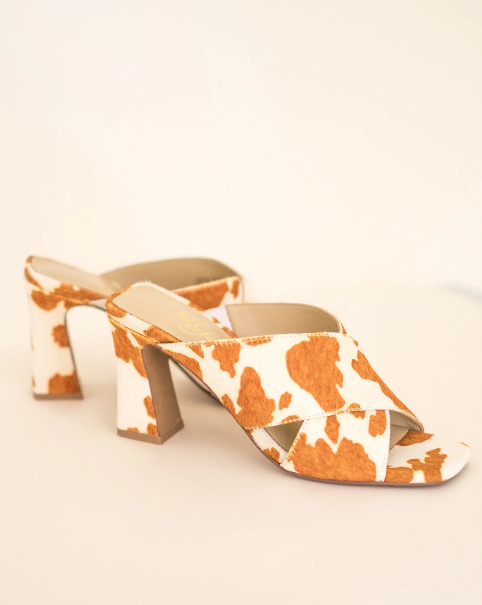 42 Gold Heeled Saldana Cow Print Sandal (Sz.5.5)