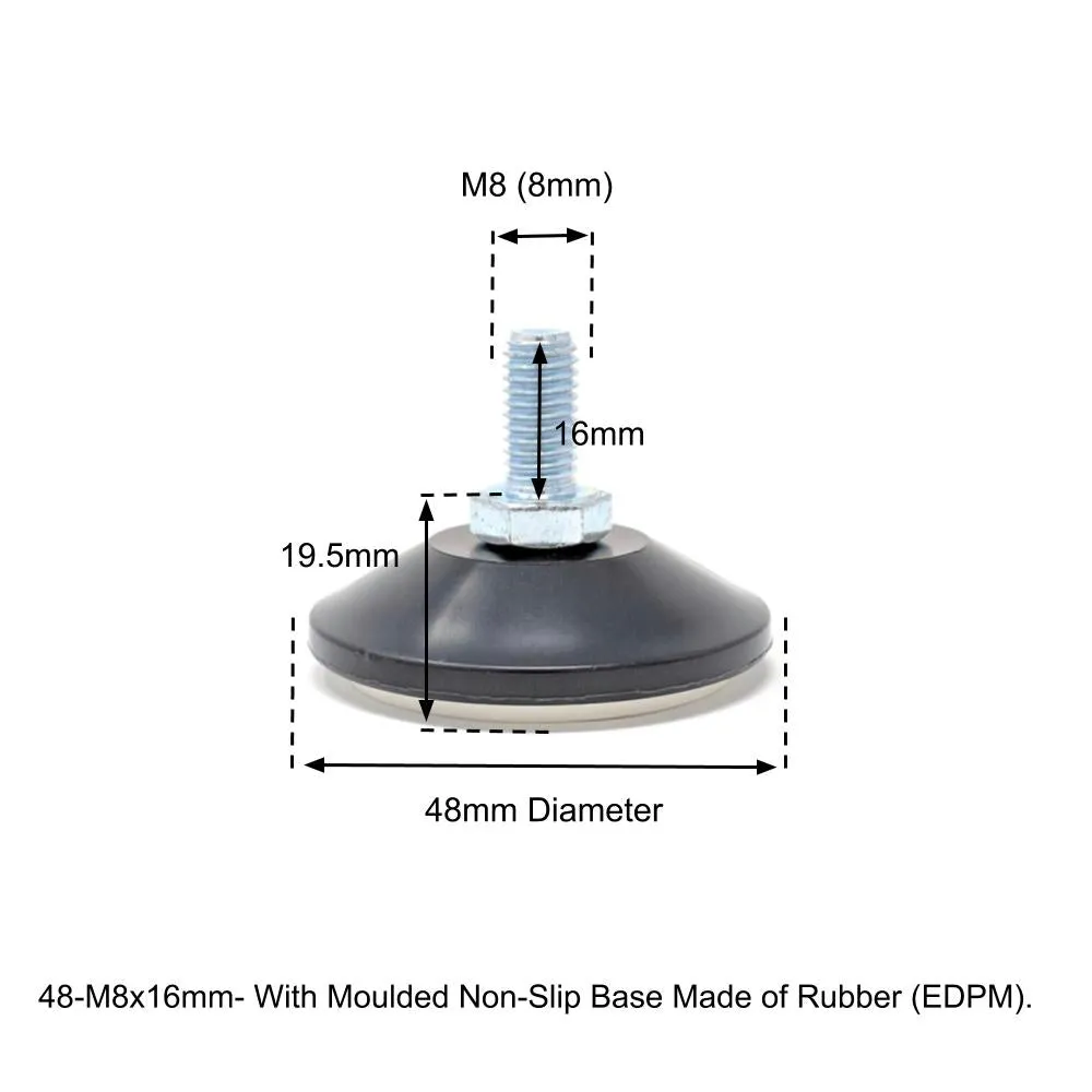 48mm-M8x16mm Non-Slip Screw In Levelling Machine Feet Height Adjustable, Made In Germany