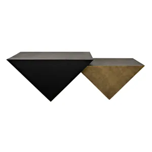 Amboss Coffee Table, Black Metal, Aged Brass Finish