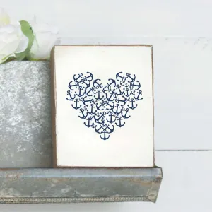 Anchor Heart Decorative Wooden Block