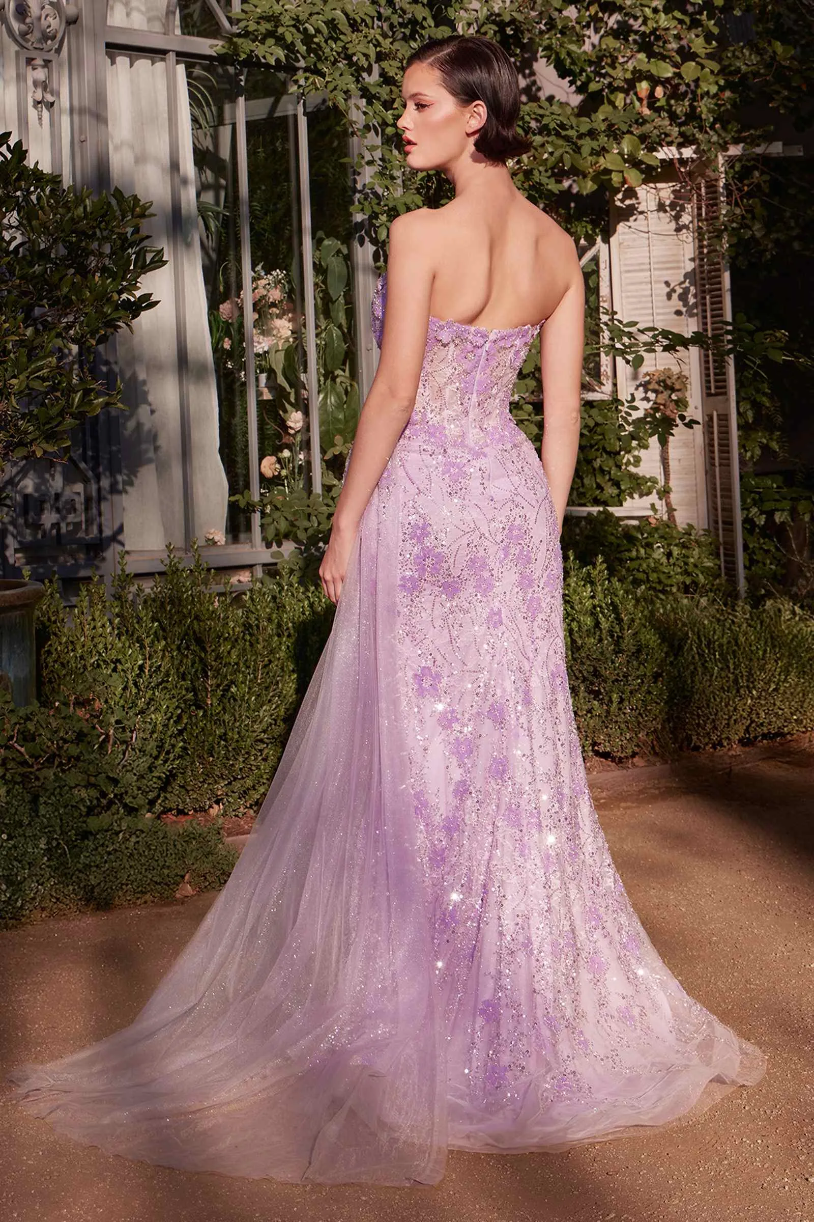 Andrea & Leo A1379 Floral Motif Strapless Fitted Gown