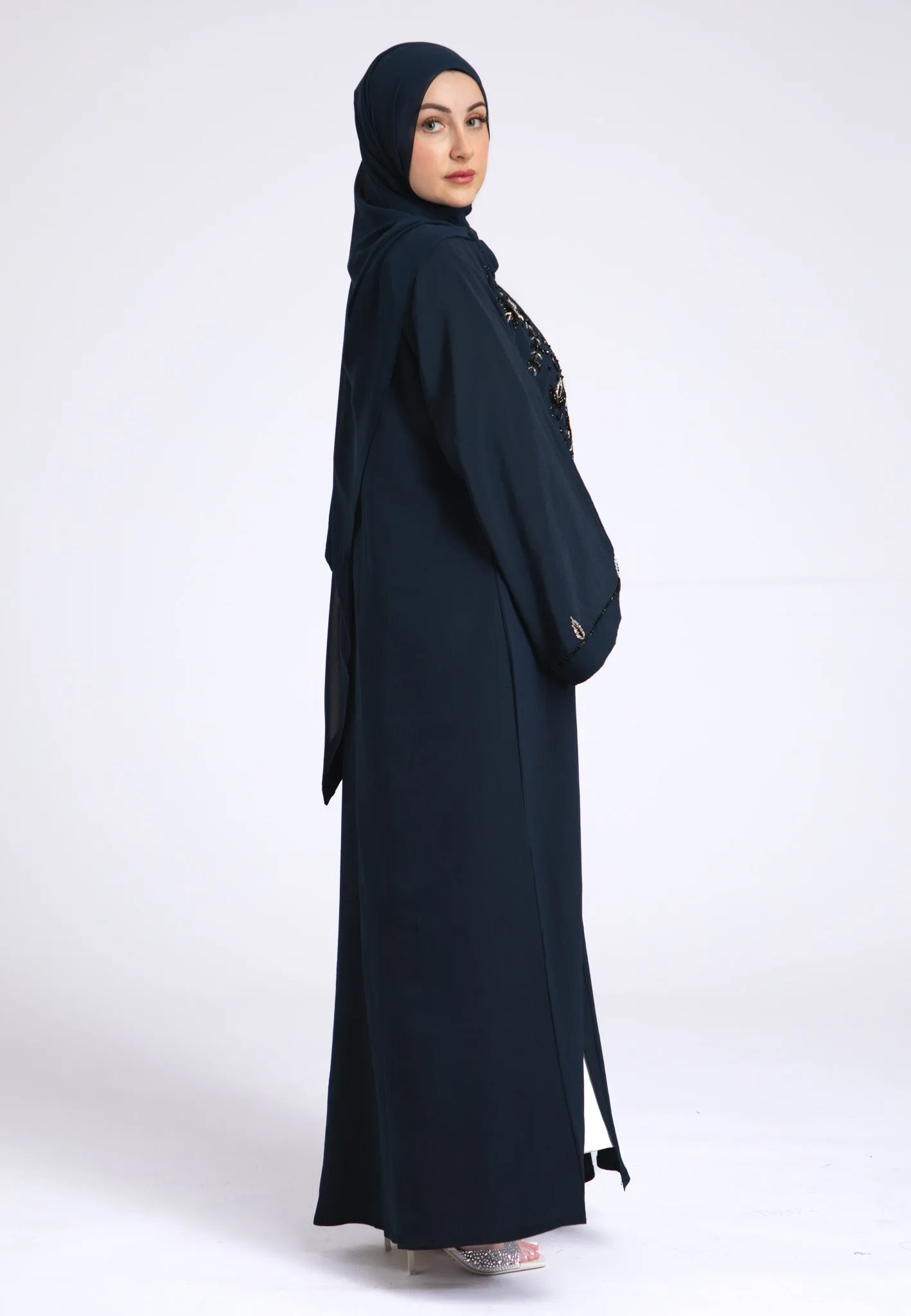 Arabian Night Navy Embellished Open Abaya (Premium)
