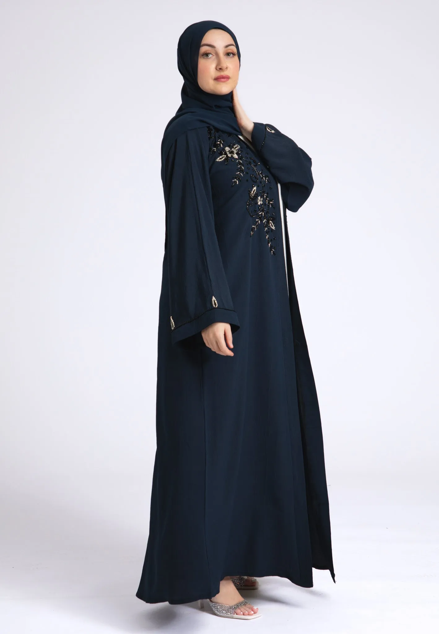Arabian Night Navy Embellished Open Abaya (Premium)