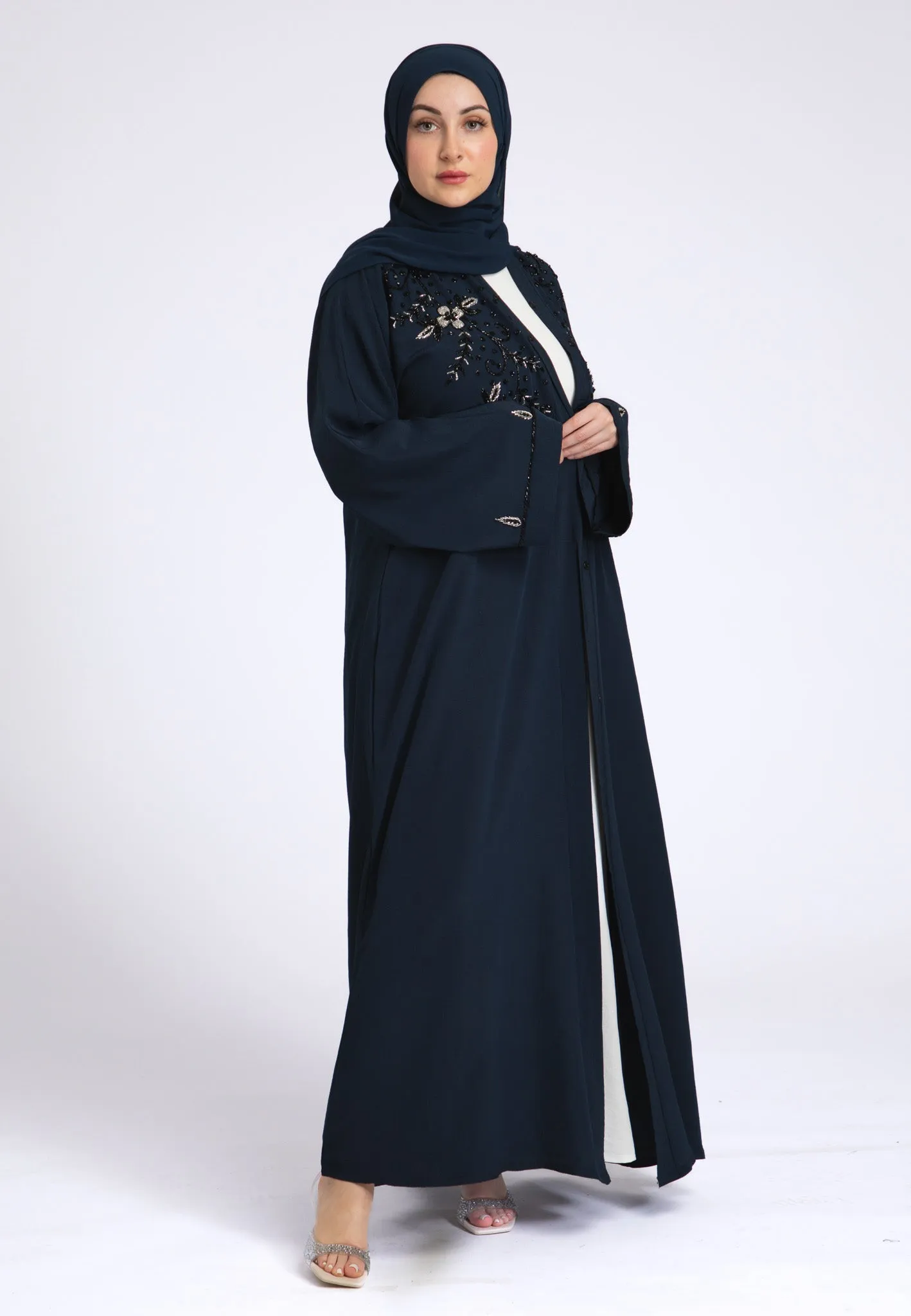 Arabian Night Navy Embellished Open Abaya (Premium)