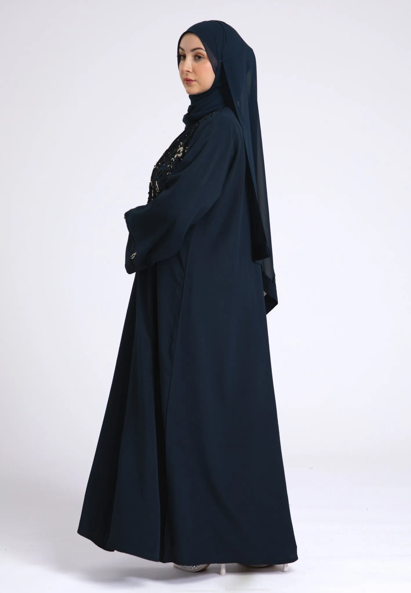 Arabian Night Navy Embellished Open Abaya (Premium)