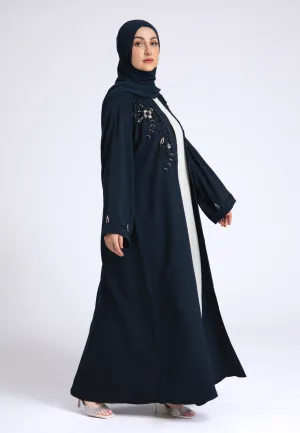 Arabian Night Navy Embellished Open Abaya (Premium)