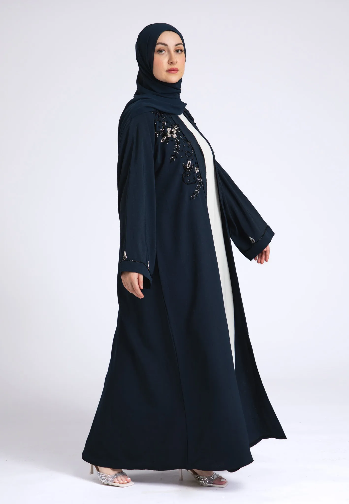Arabian Night Navy Embellished Open Abaya (Premium)