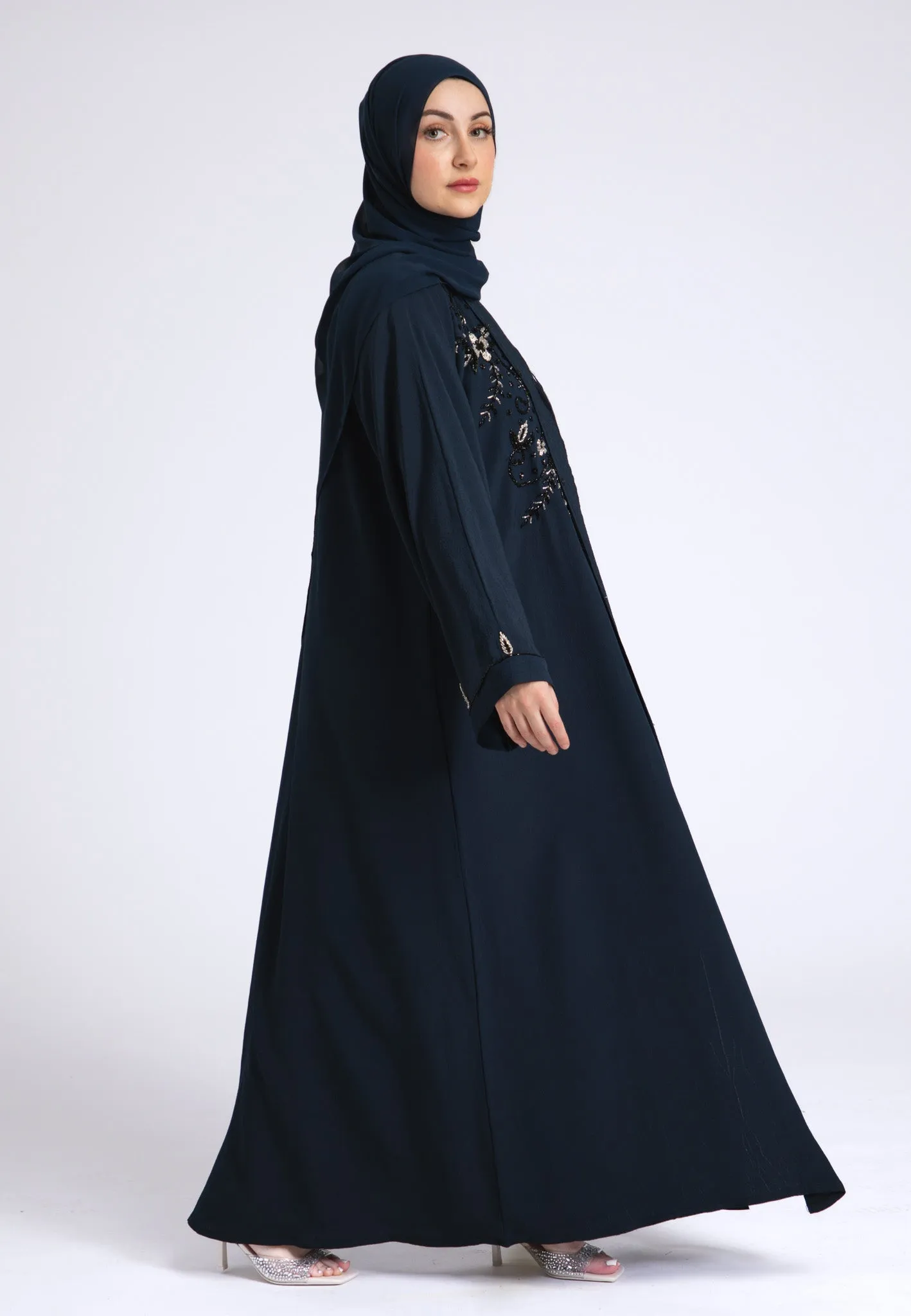 Arabian Night Navy Embellished Open Abaya (Premium)