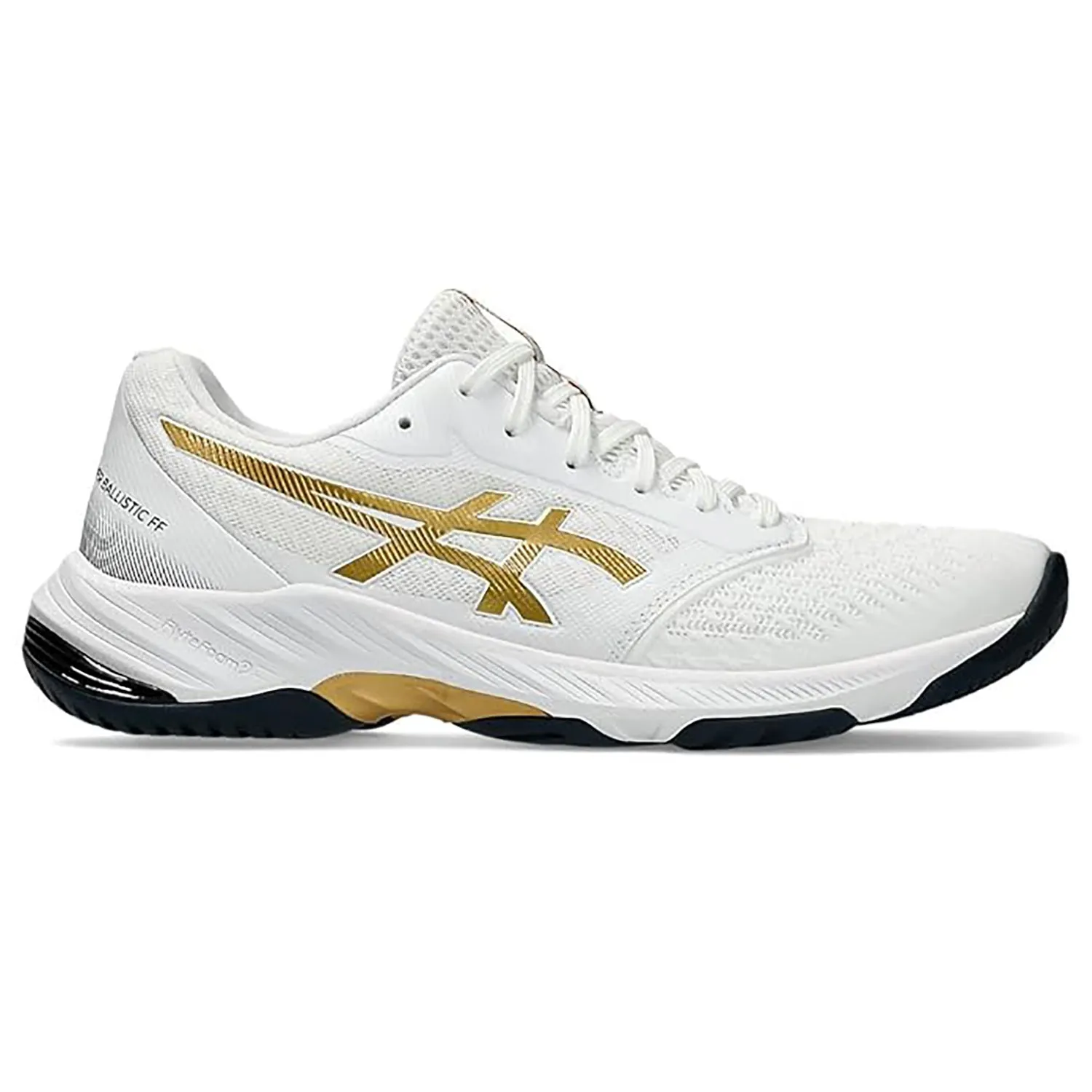 ASICS Netburner Ballistic FF3 Men's Indoor Court Shoes | White/Pure Gold | Lightweight Volleyball & Badminton Shoes with GEL Cushioning | Superior Grip & Stability for Fast Movements
