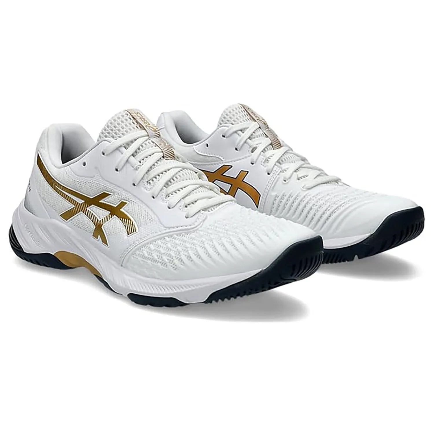ASICS Netburner Ballistic FF3 Men's Indoor Court Shoes | White/Pure Gold | Lightweight Volleyball & Badminton Shoes with GEL Cushioning | Superior Grip & Stability for Fast Movements