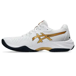 ASICS Netburner Ballistic FF3 Men's Indoor Court Shoes | White/Pure Gold | Lightweight Volleyball & Badminton Shoes with GEL Cushioning | Superior Grip & Stability for Fast Movements