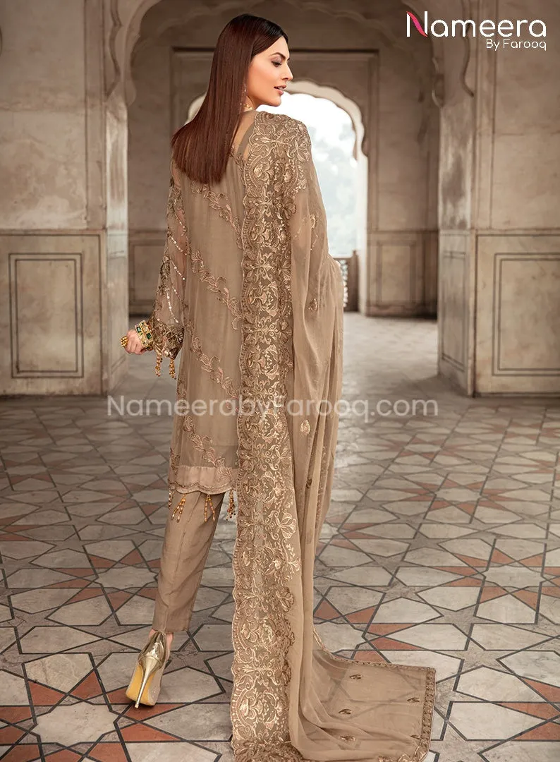 Asim Jofa Pakistani Fancy Dress in Brown Color #PF90