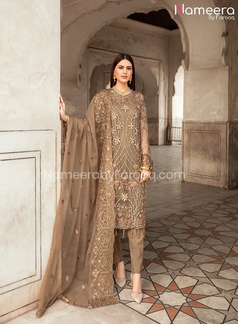 Asim Jofa Pakistani Fancy Dress in Brown Color #PF90