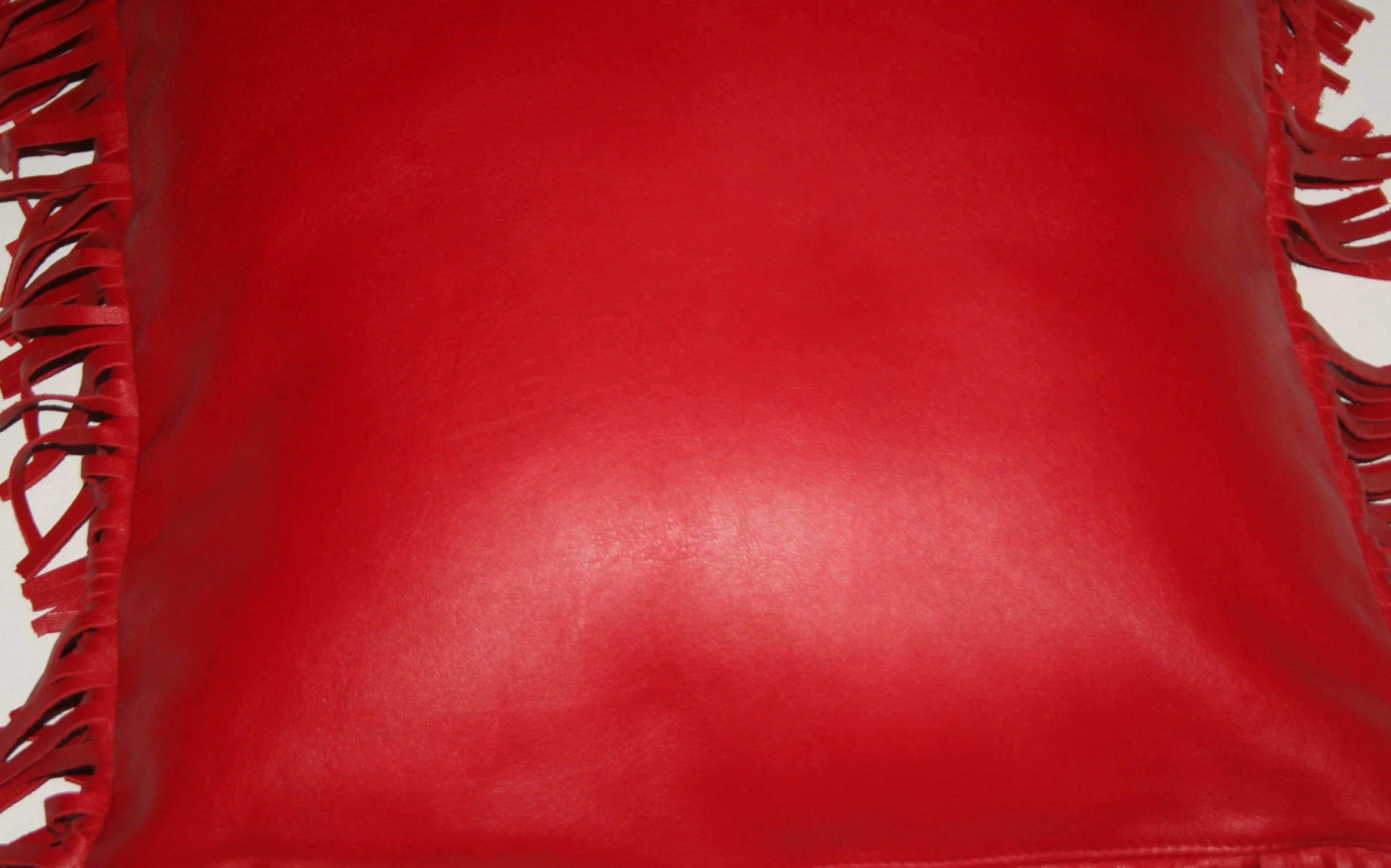 Authentic Full Grain Leather and Suede Fringed Pillow Lipstick Red