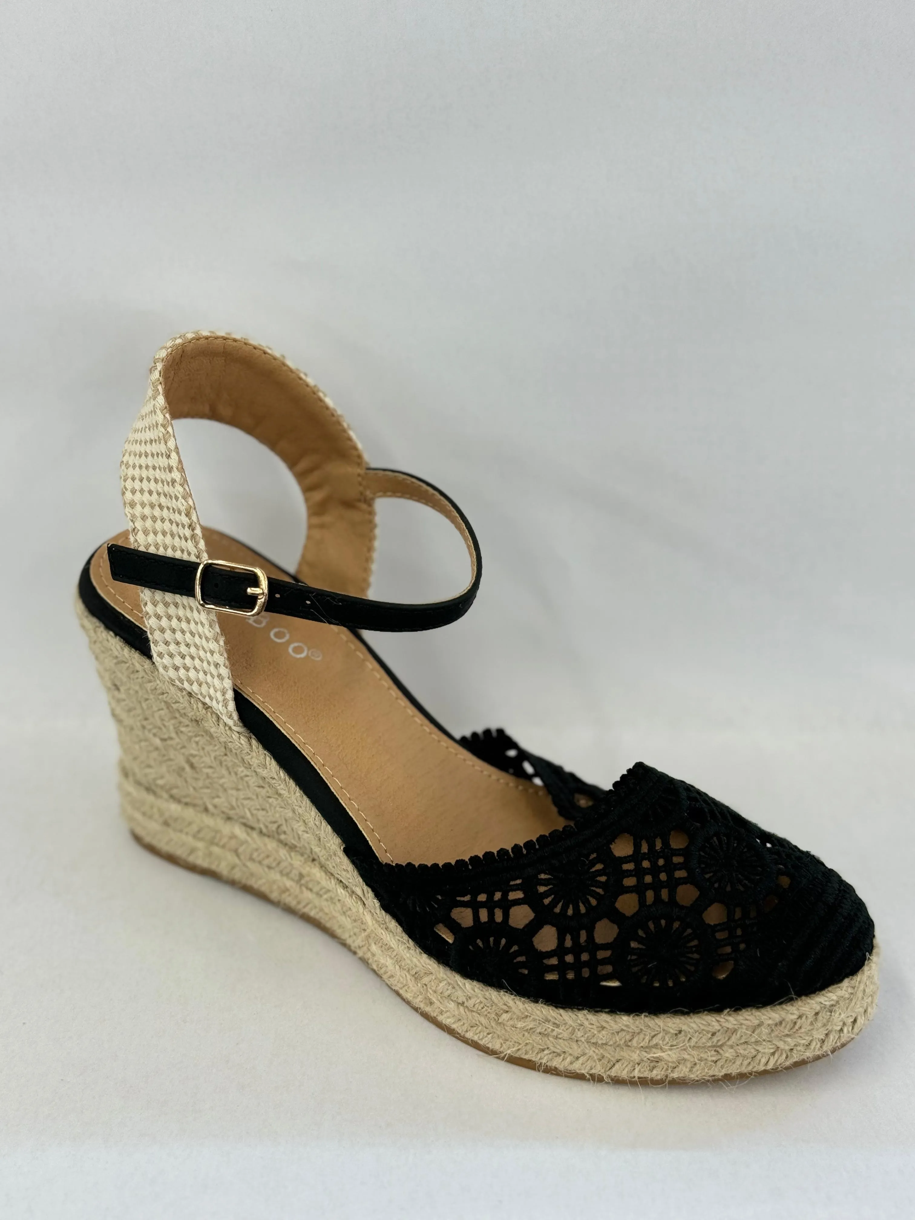 BAMBOO Ditch-10 Women's Embroidered Espadrille Ankle Strap Wedge Sandals
