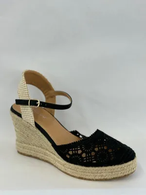 BAMBOO Ditch-10 Women's Embroidered Espadrille Ankle Strap Wedge Sandals