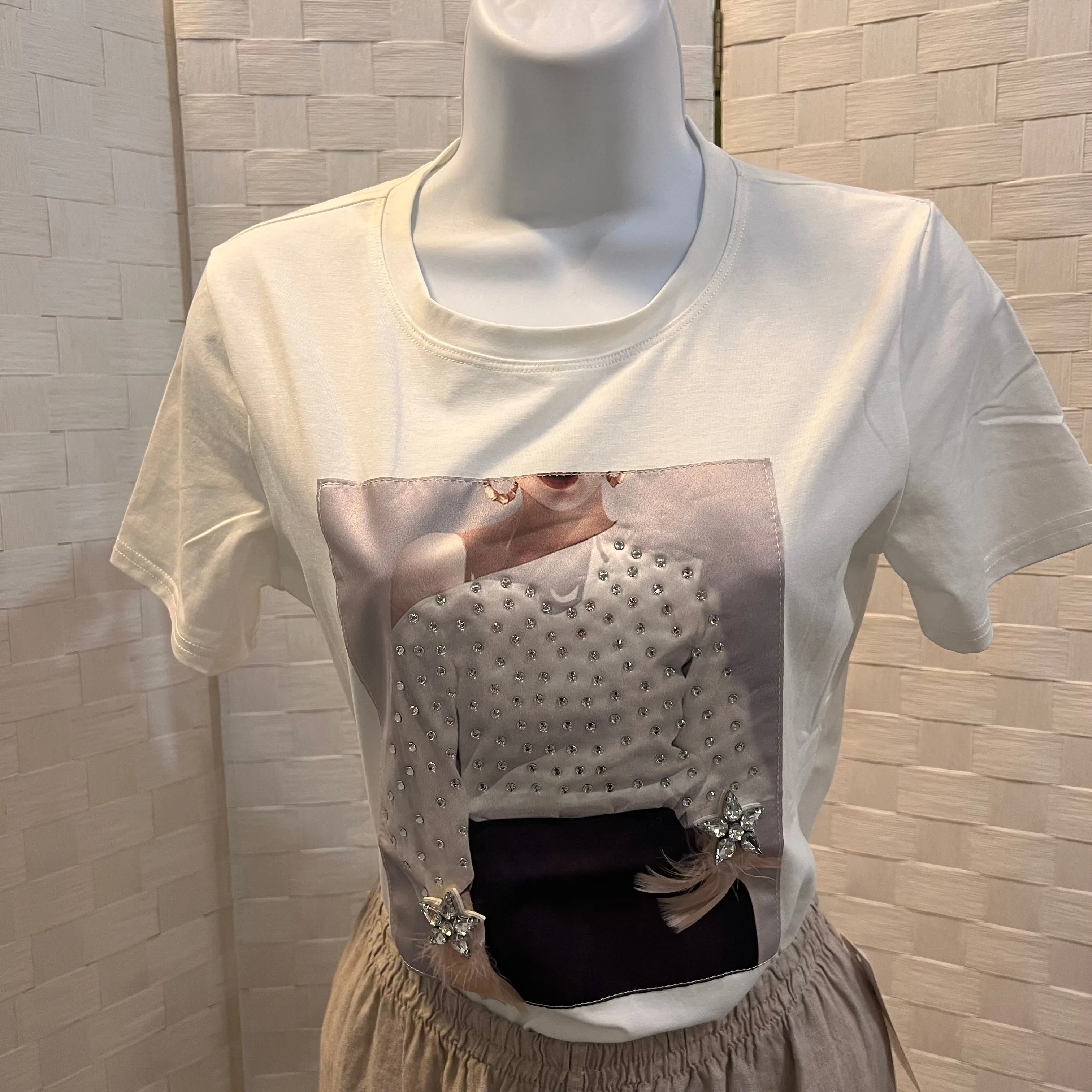 Bedazzled Tee with feathers