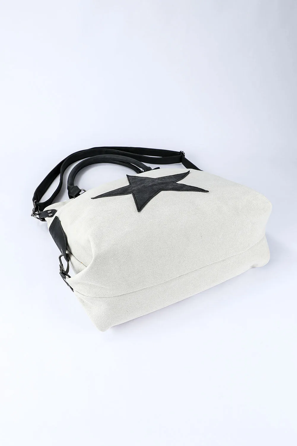 Beige Casual Five-pointed Star Canvas Tote Bag
