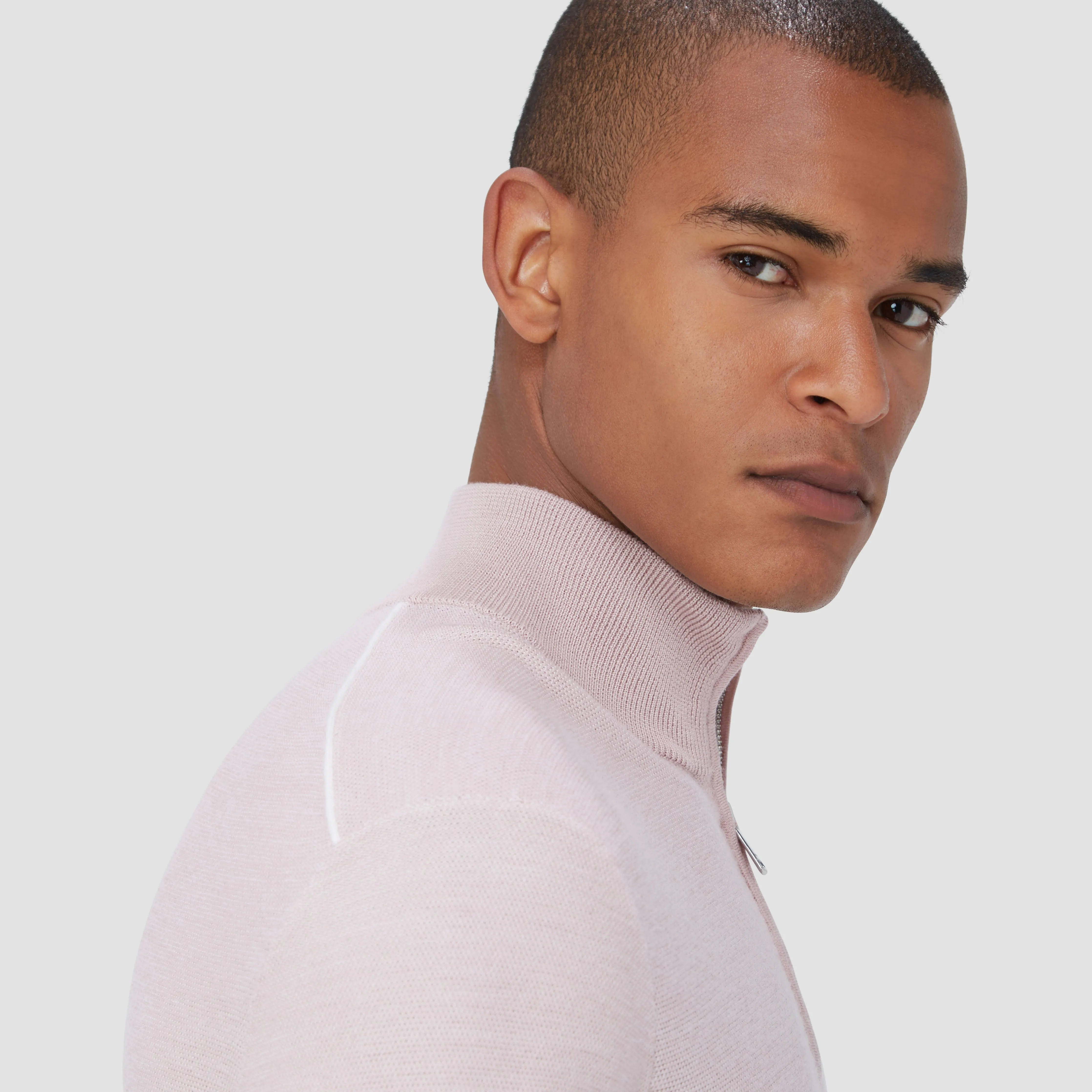 Bird's Eye Jacquard Quarter-Zip Mock Neck Sweater