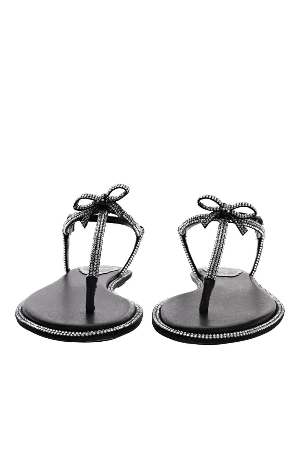 Black Crystal Bow Flat Sandal