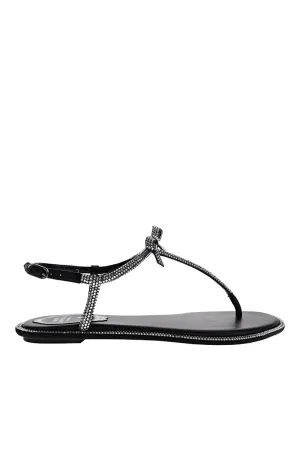 Black Crystal Bow Flat Sandal