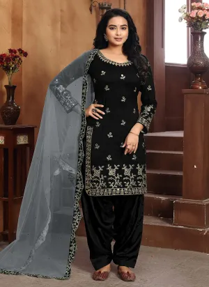 Black Mirror work Embroidered Punjabi Suit