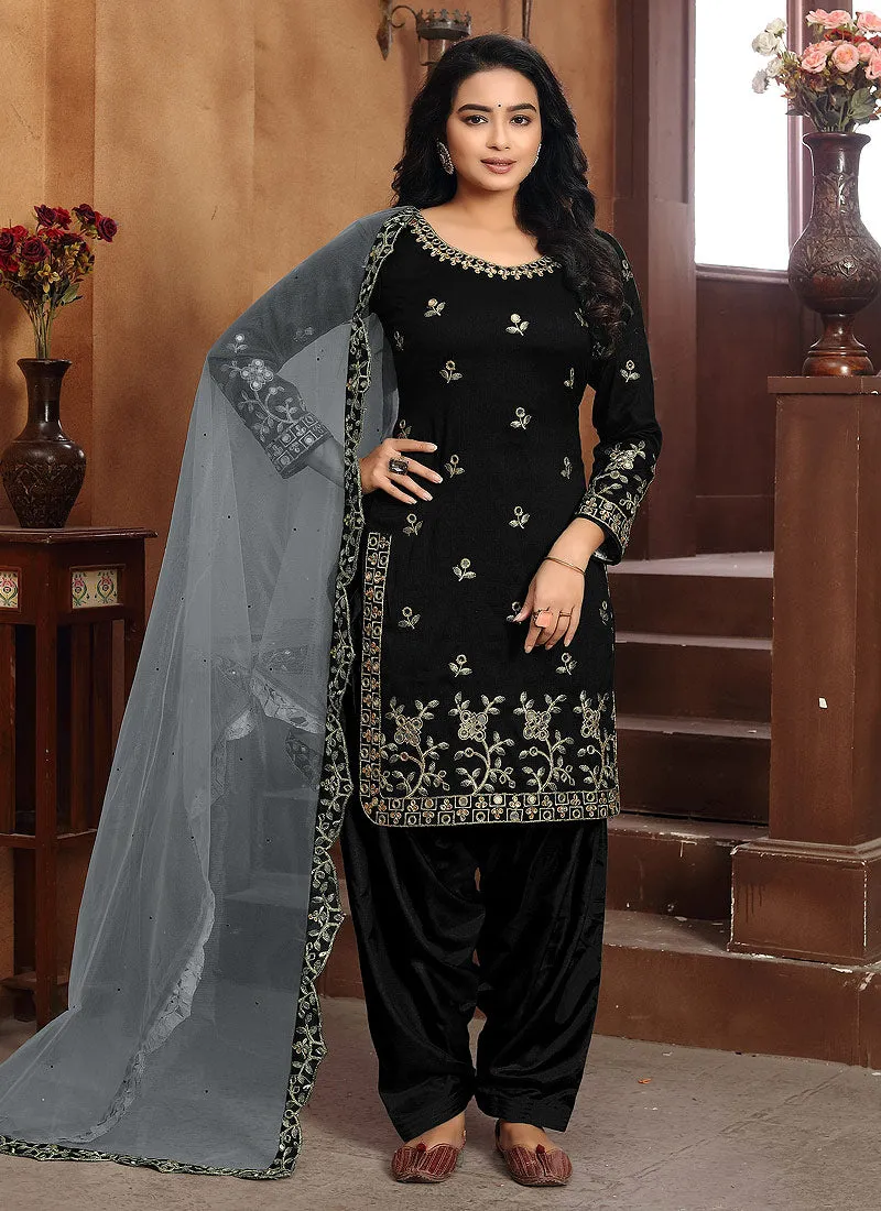 Black Mirror work Embroidered Punjabi Suit