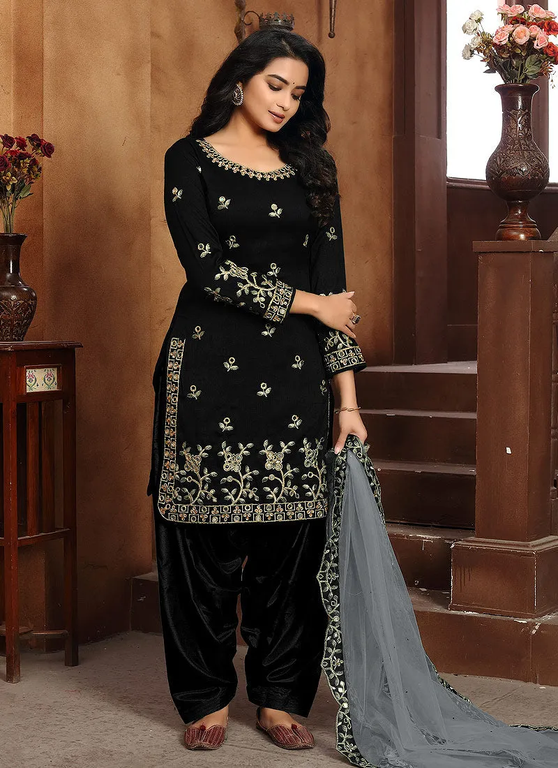 Black Mirror work Embroidered Punjabi Suit