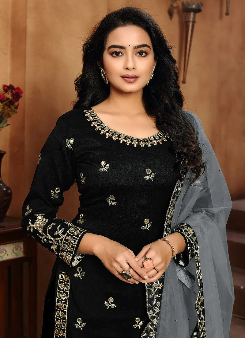 Black Mirror work Embroidered Punjabi Suit