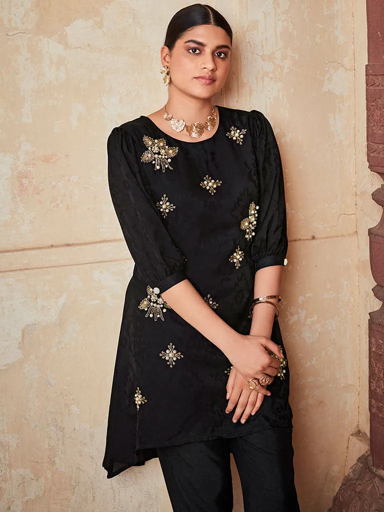 Black Self Weave Embroidered Co-Ord Set