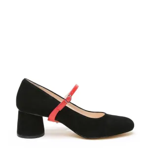 Black Suede Ballet Pump   Red Gloss Twiggy Strap