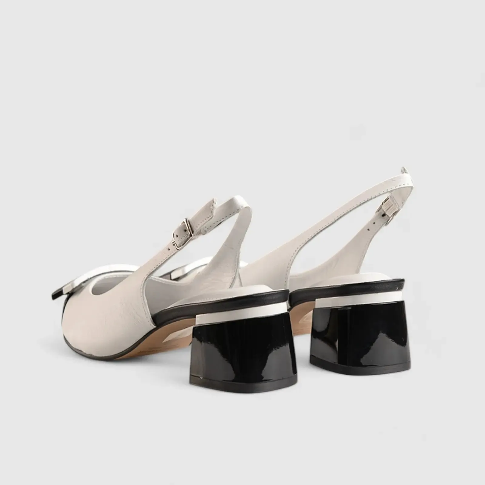 Block Heel Court Beige/White 11238