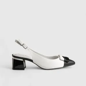 Block Heel Court Beige/White 11238