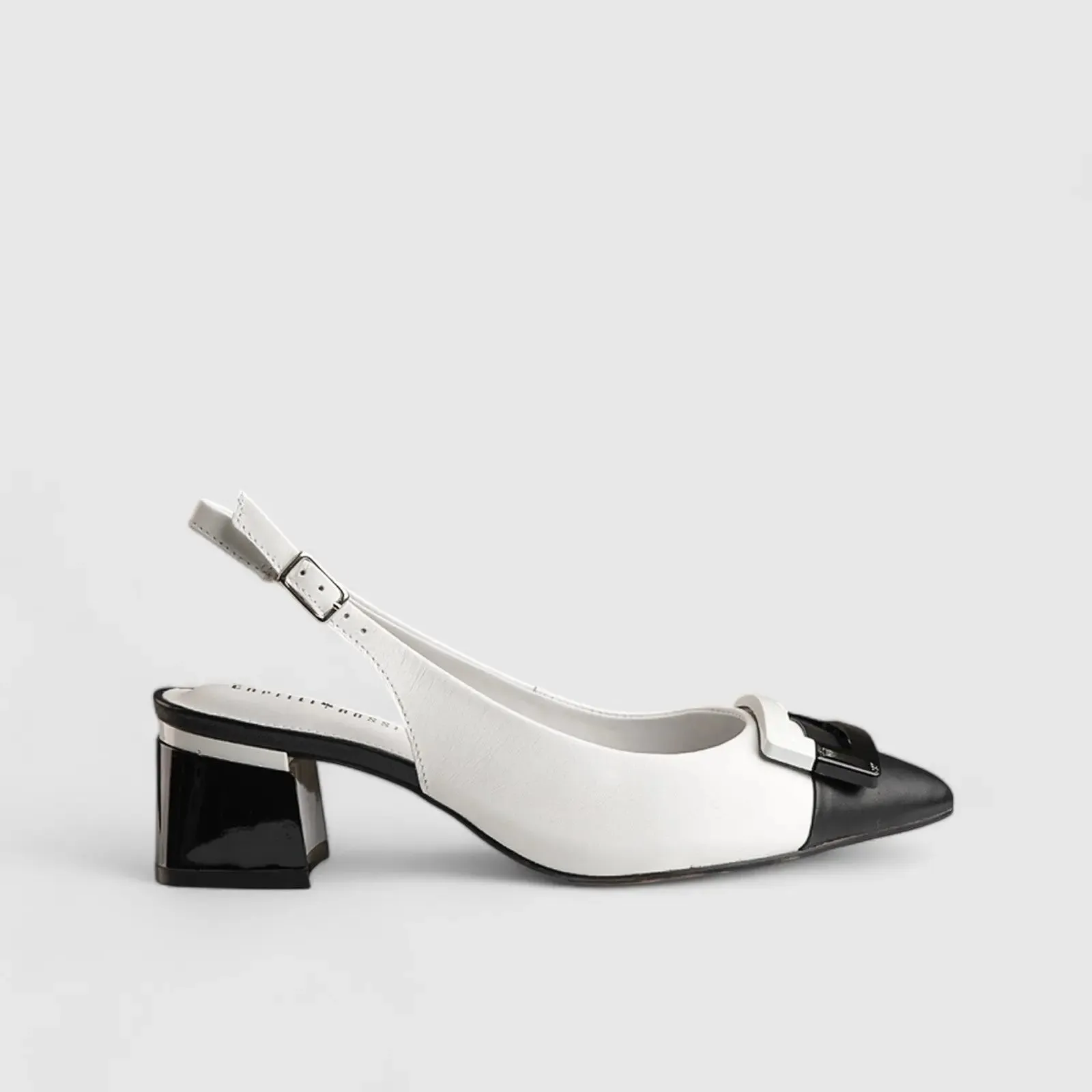 Block Heel Court Beige/White 11238
