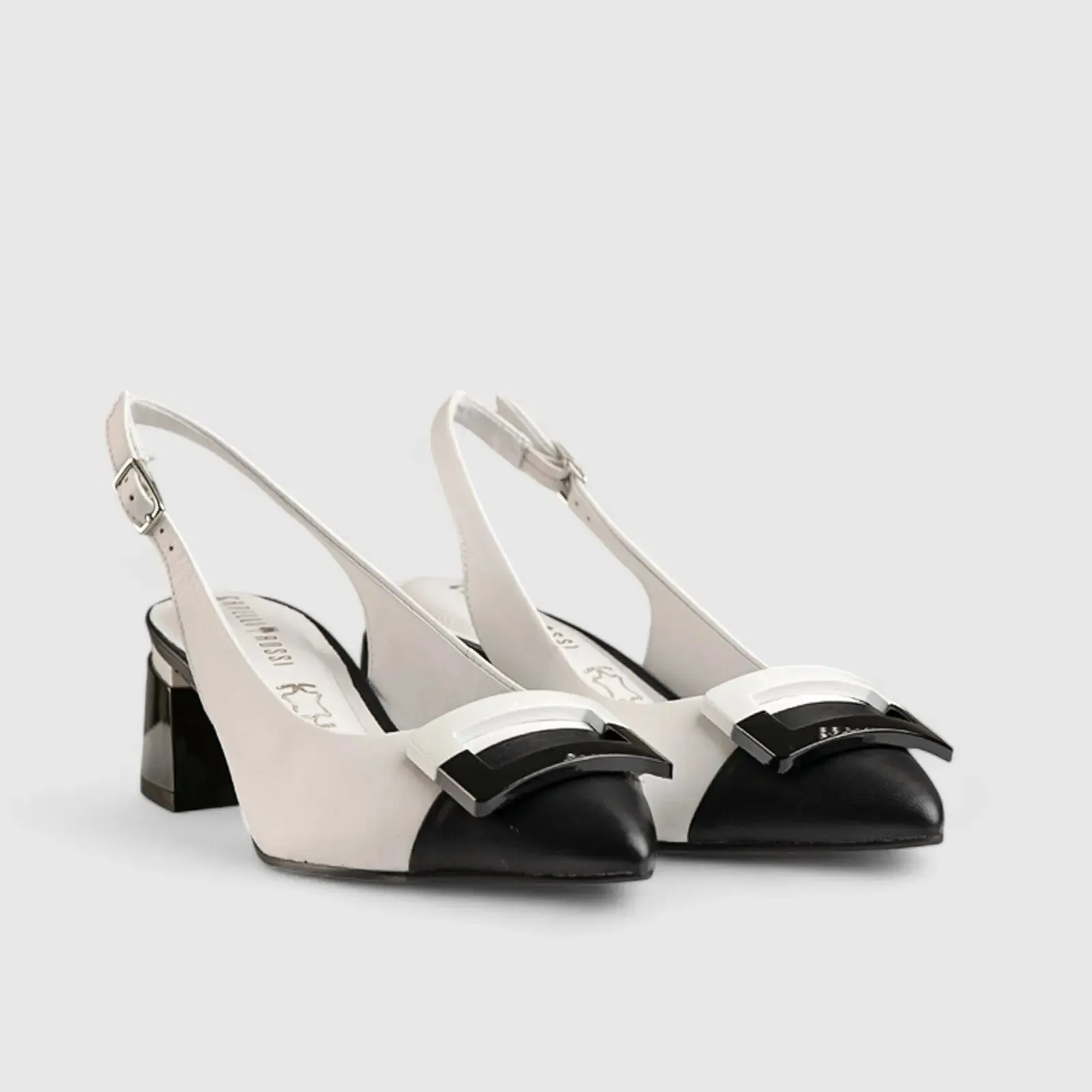 Block Heel Court Beige/White 11238