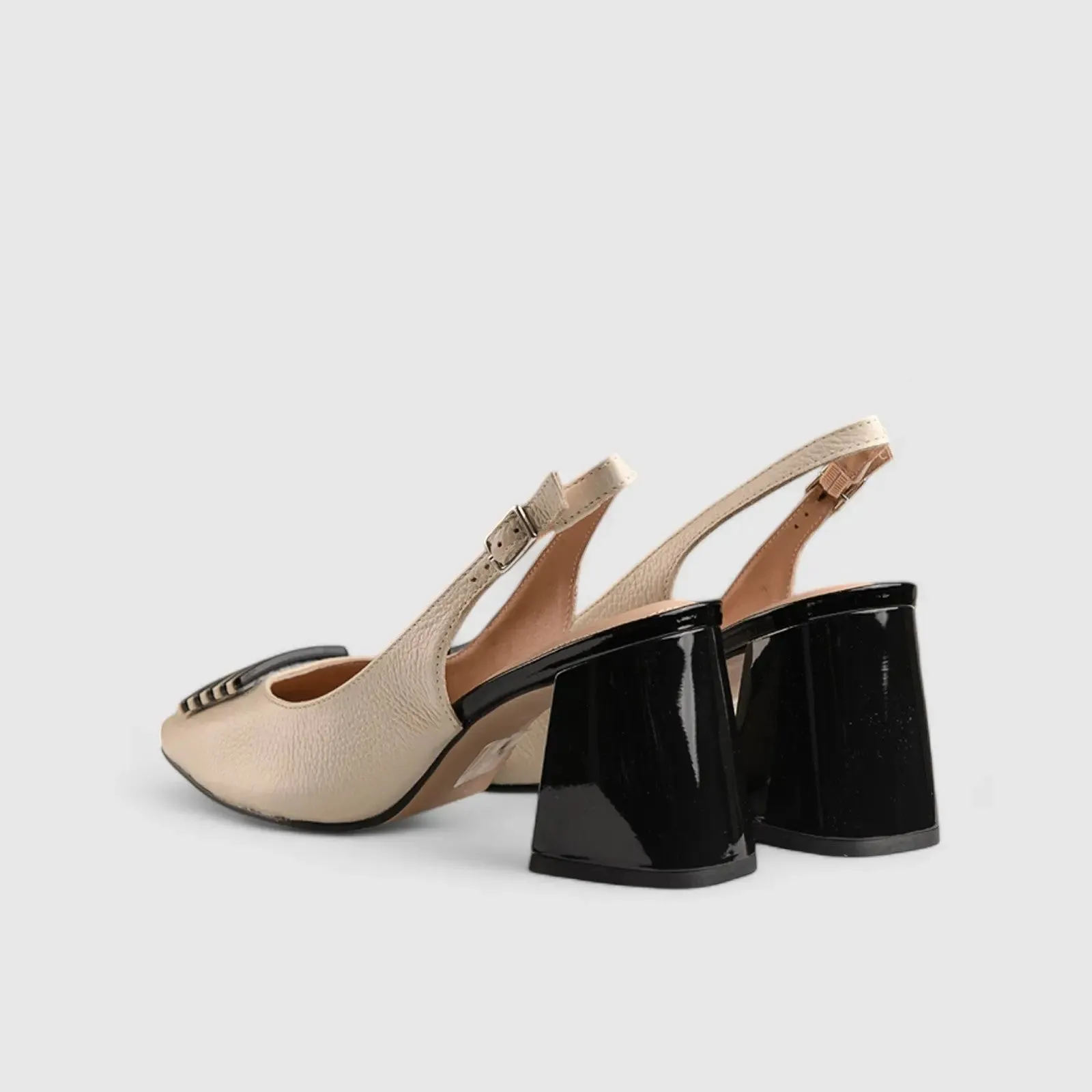 Block Heel Court Slingback Beige/Black 11163