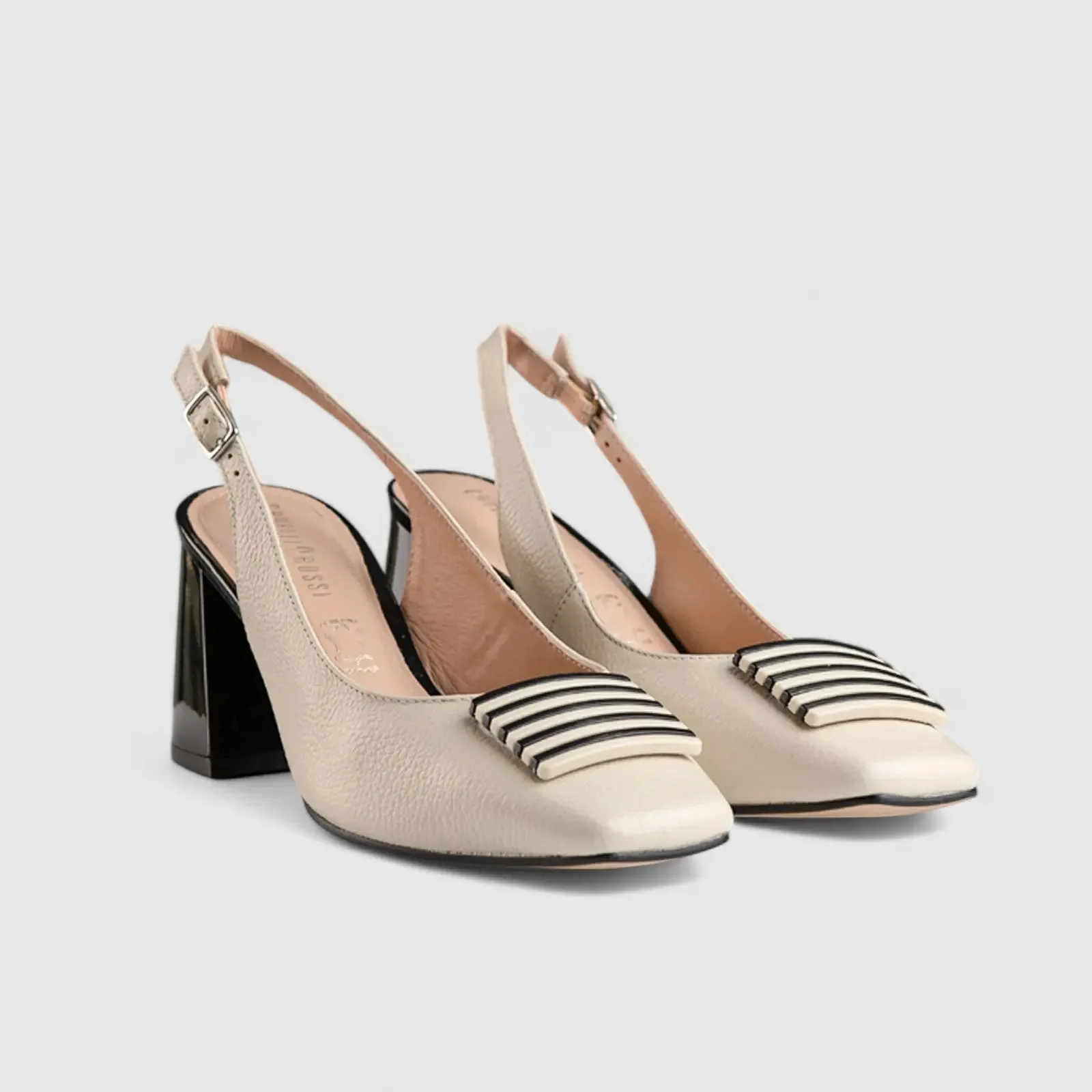 Block Heel Court Slingback Beige/Black 11163